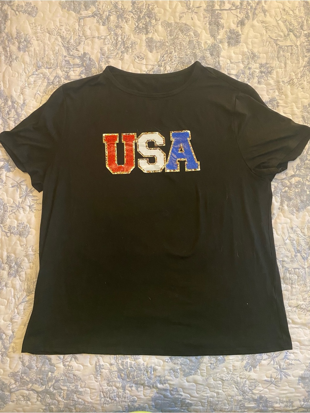 USA Sequin Graphic Tee - Black